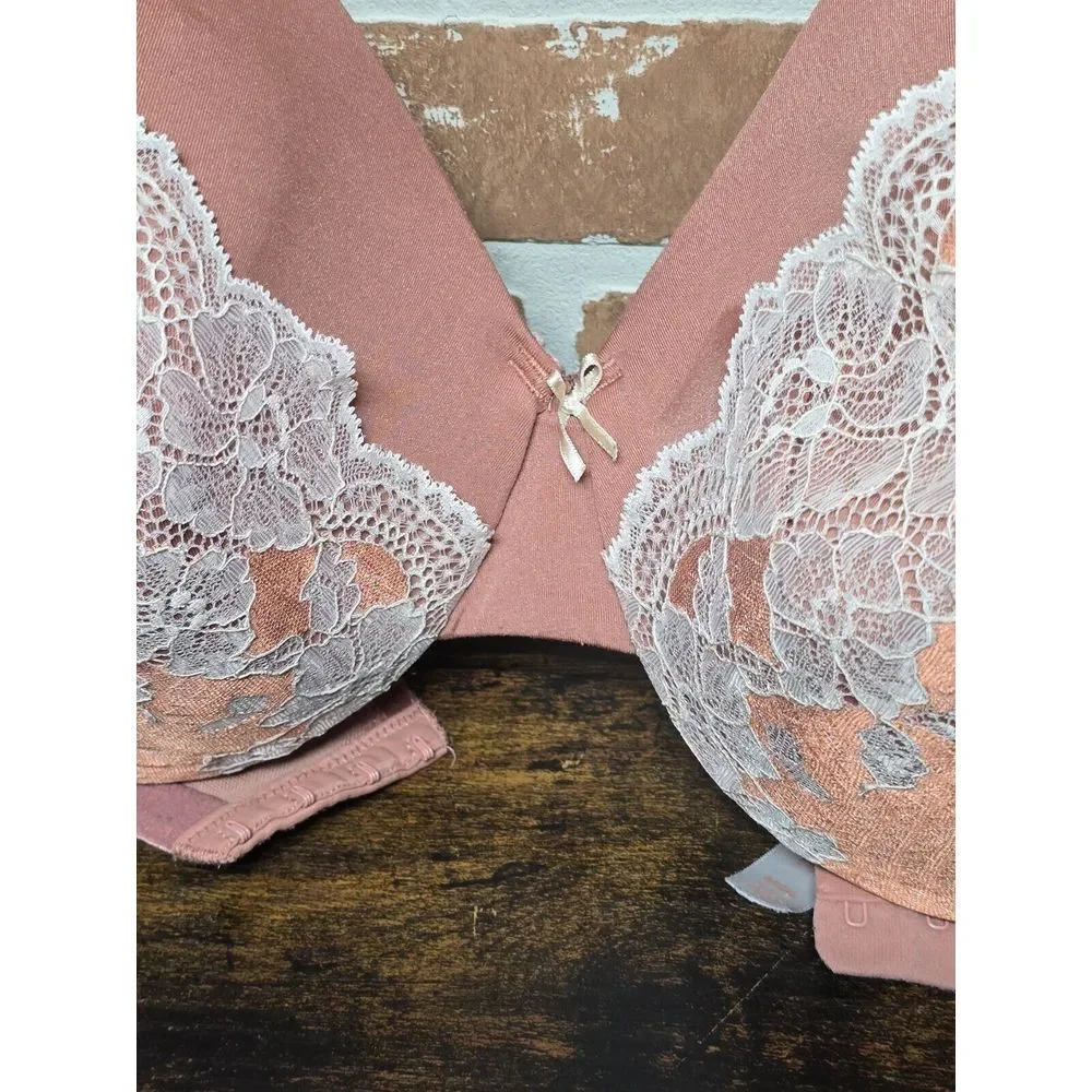 Cacique 44DD Pink / Rose Lace  Floral Full Coverage Lightly Lined Underwired Bra